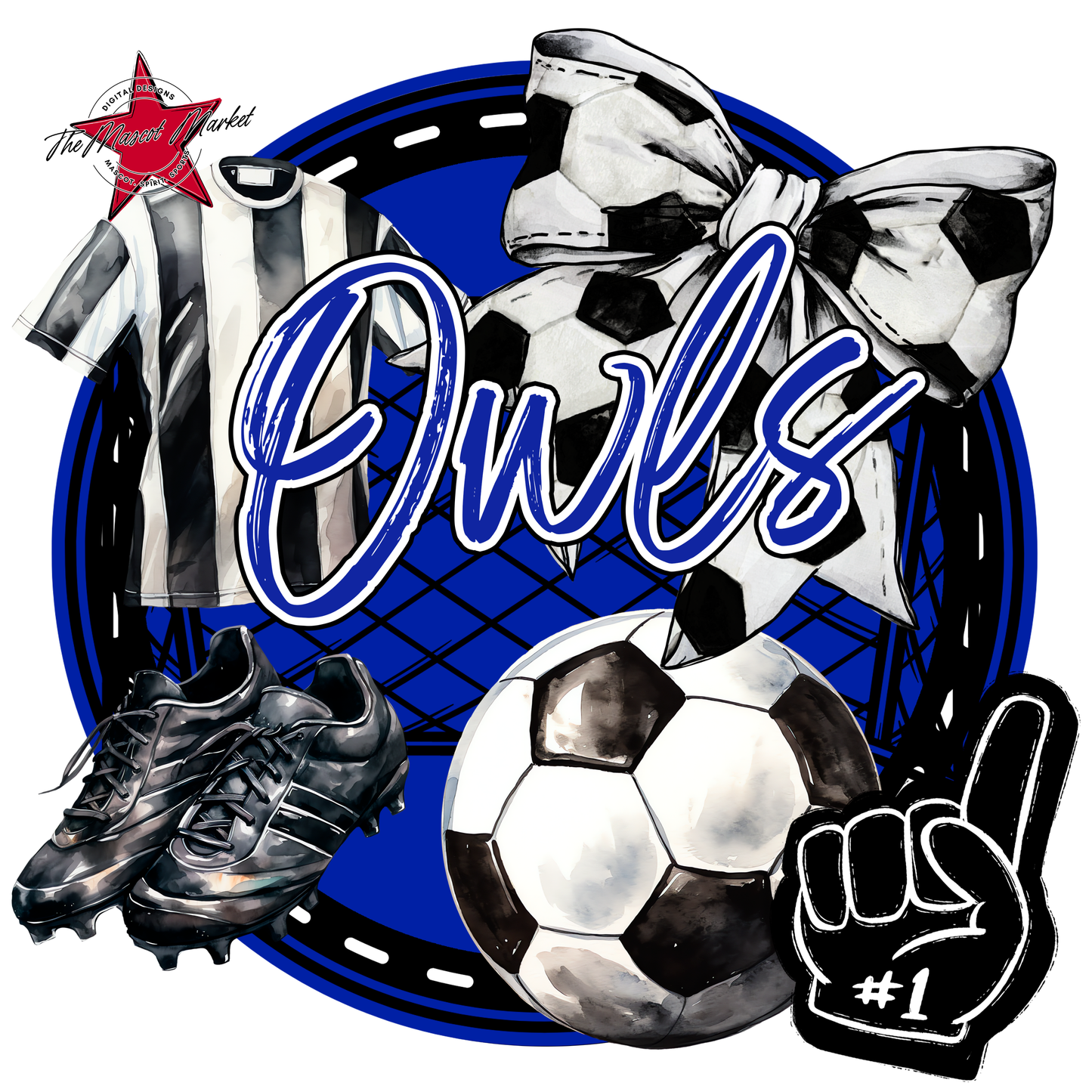 Owls Circle Soccer Design-Royal Blue