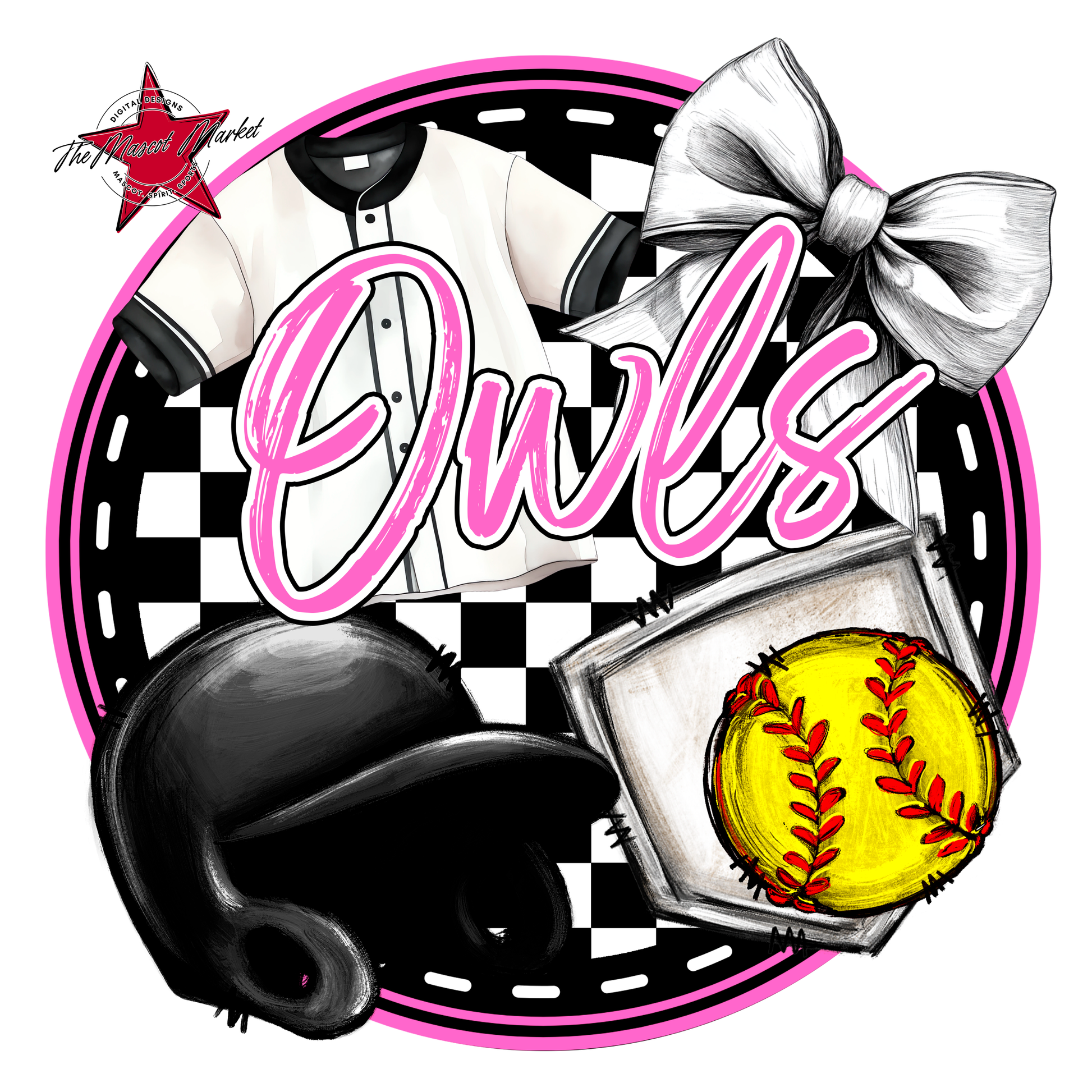 Owls Circle Softball Design-Baby Pink