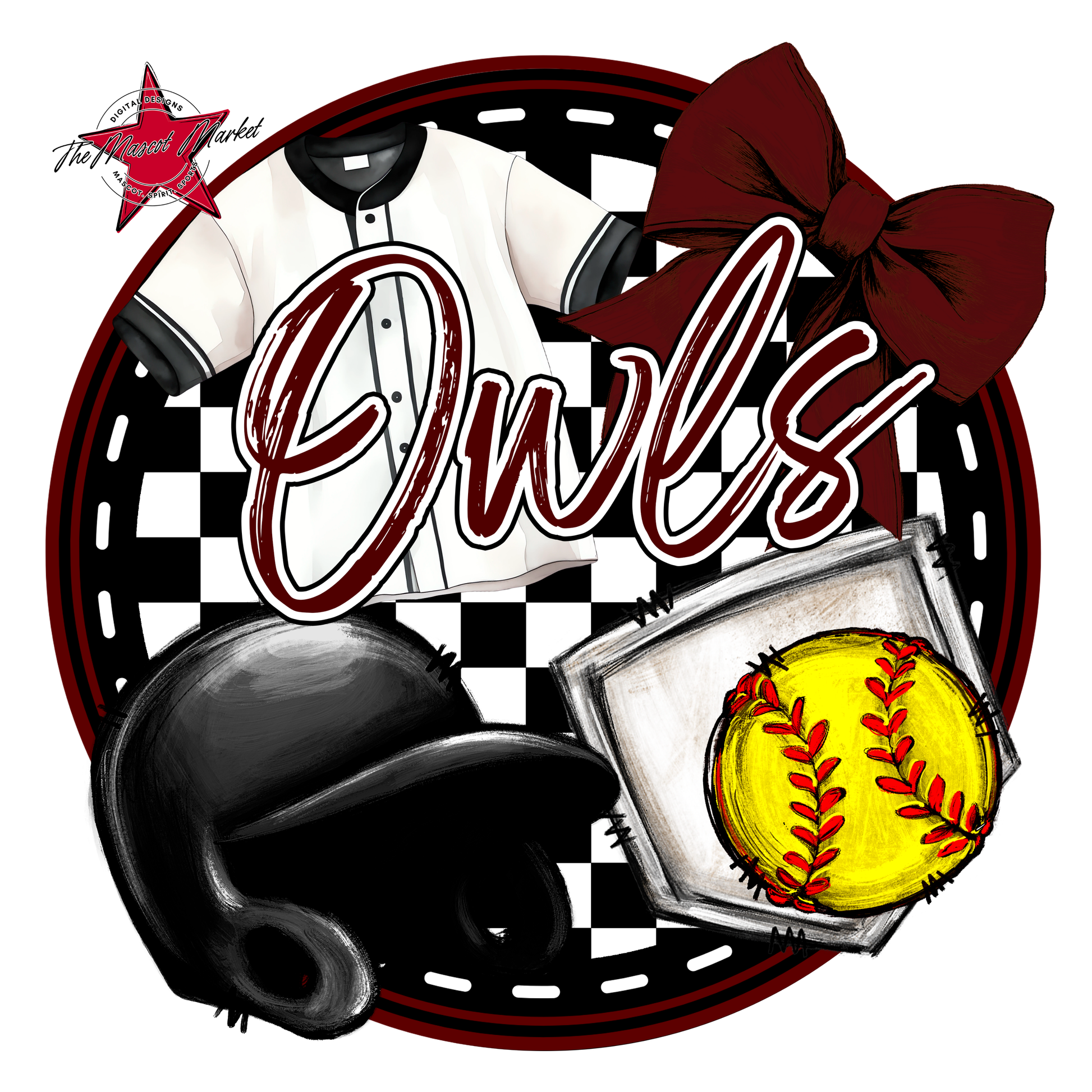 Owls Circle Softball Design-Maroon