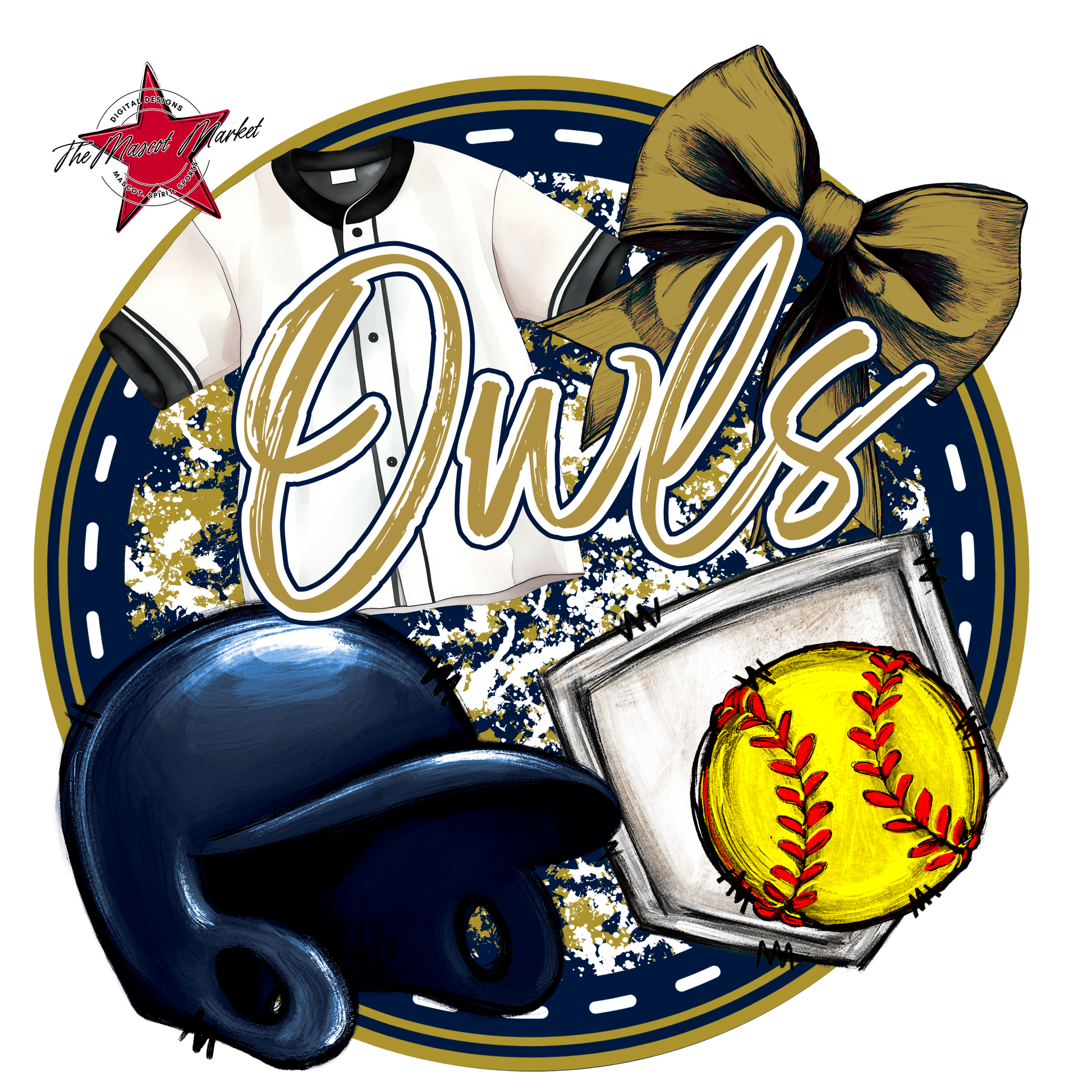 Owls Circle Softball Design-Navy-Gold