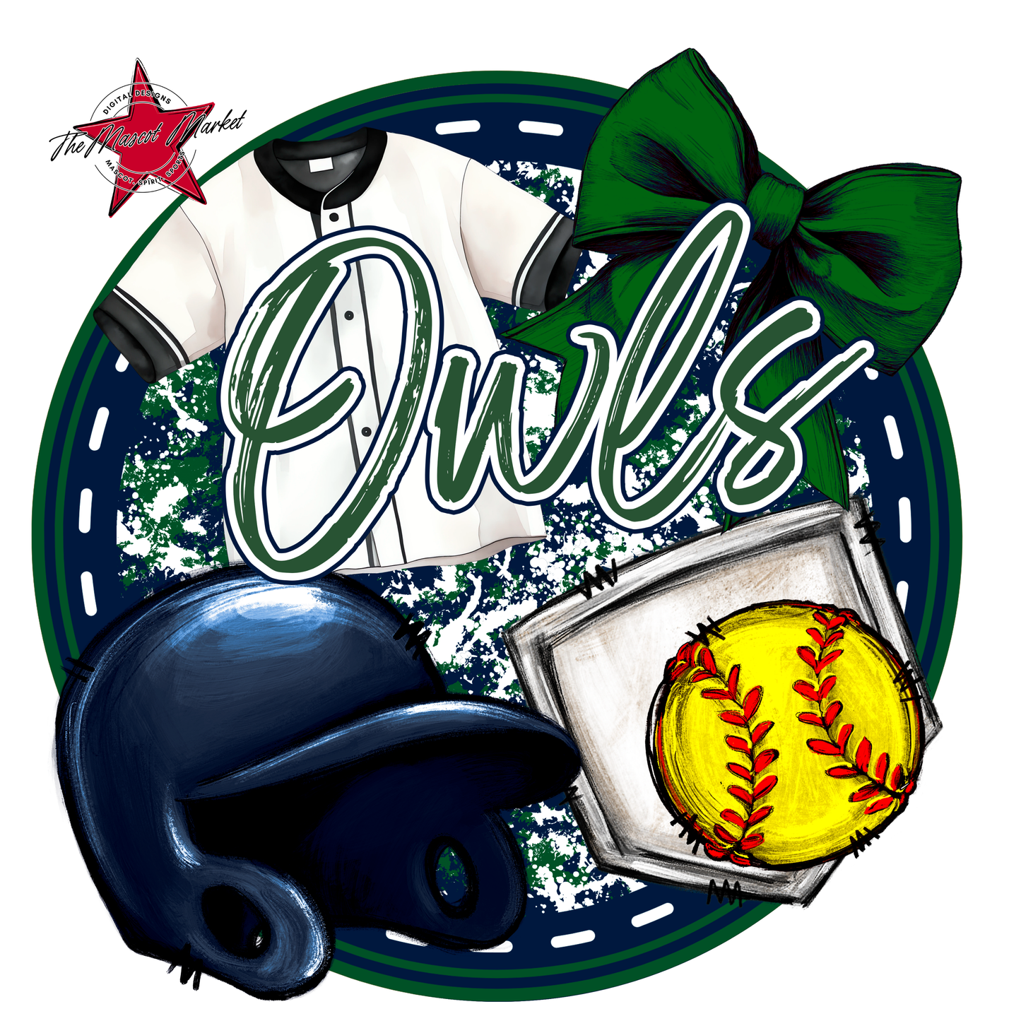 Owls Circle Softball Design-Navy-Green