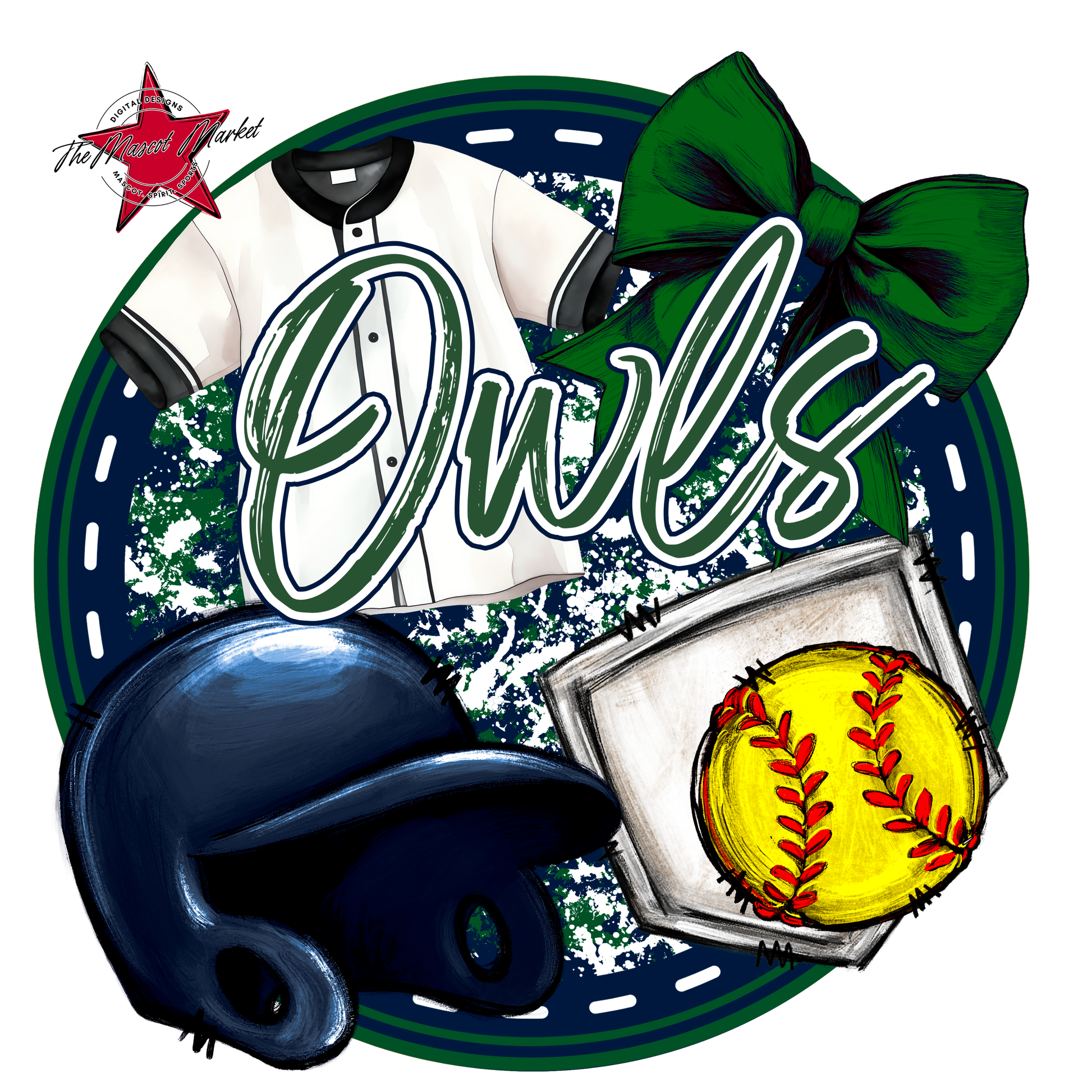 Owls Circle Softball Design-Navy-Green