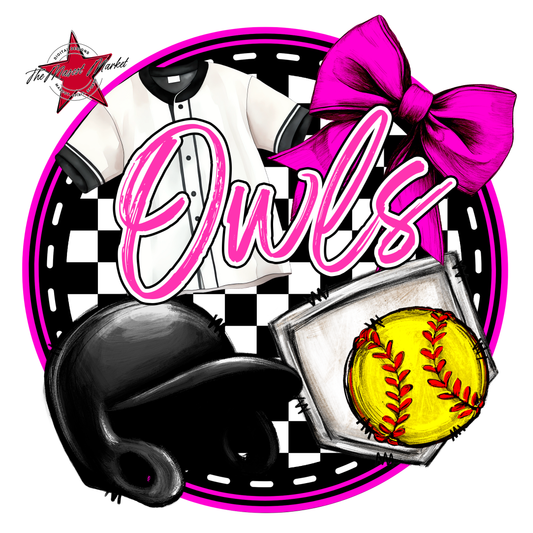 Owls Circle Softball Design-Pink