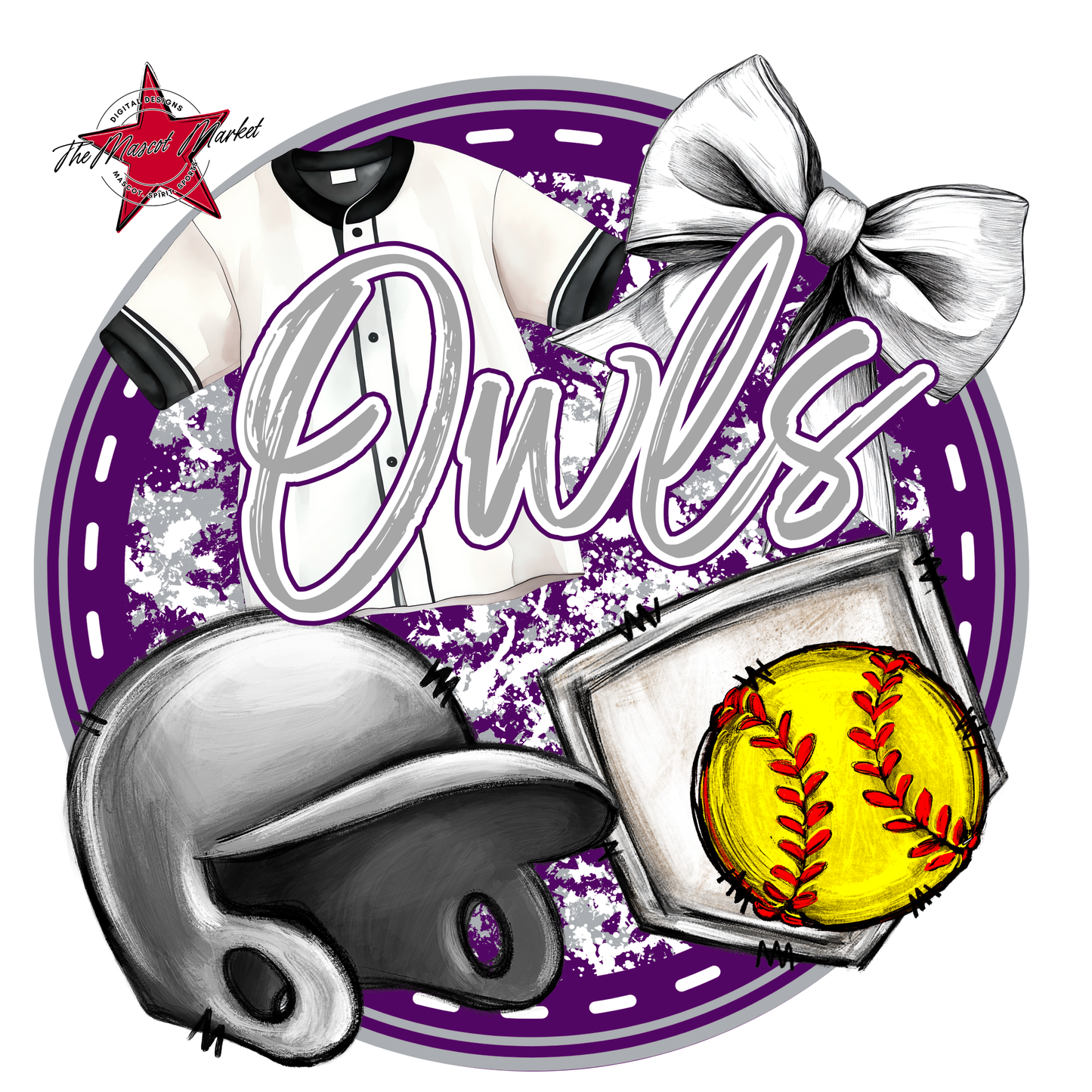 Owls Circle Softball Design-Purple-Grey