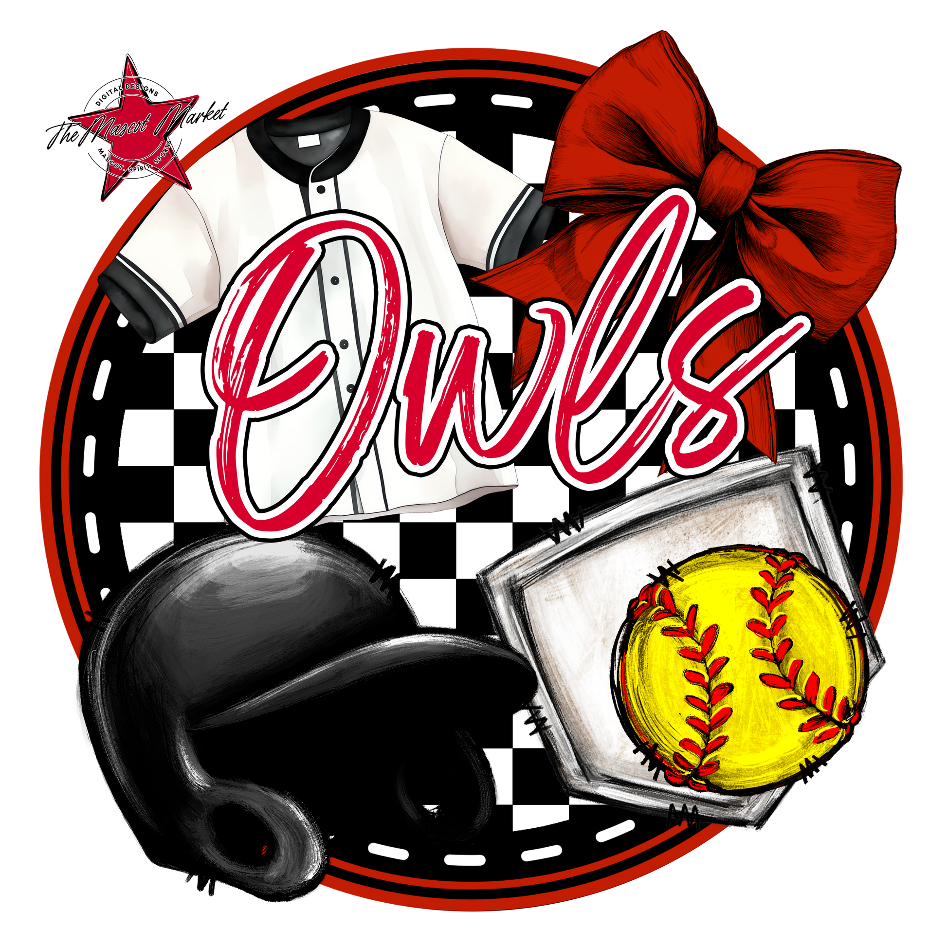 Owls Circle Softball Design-Red