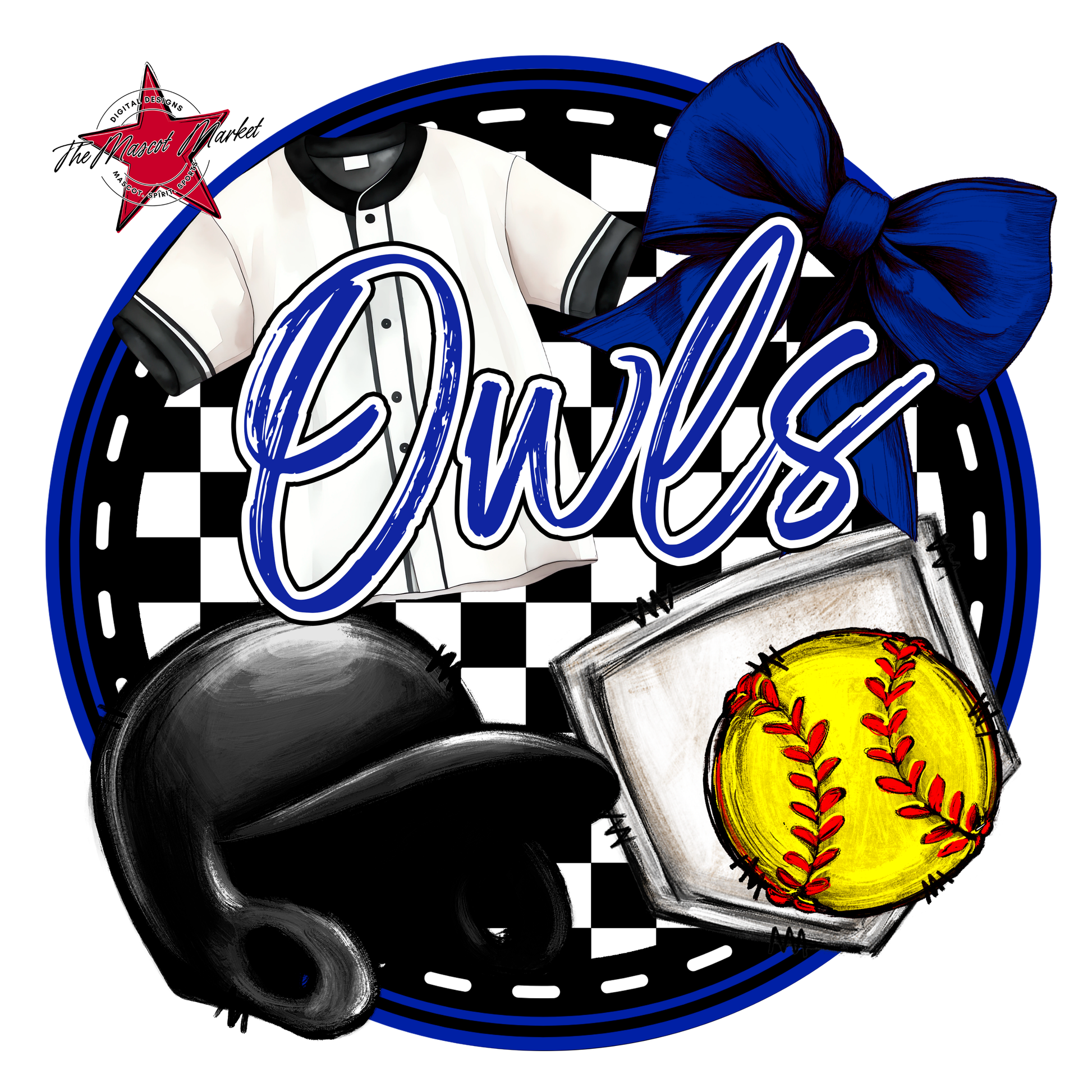 Owls Circle Softball Design-Royal Blue