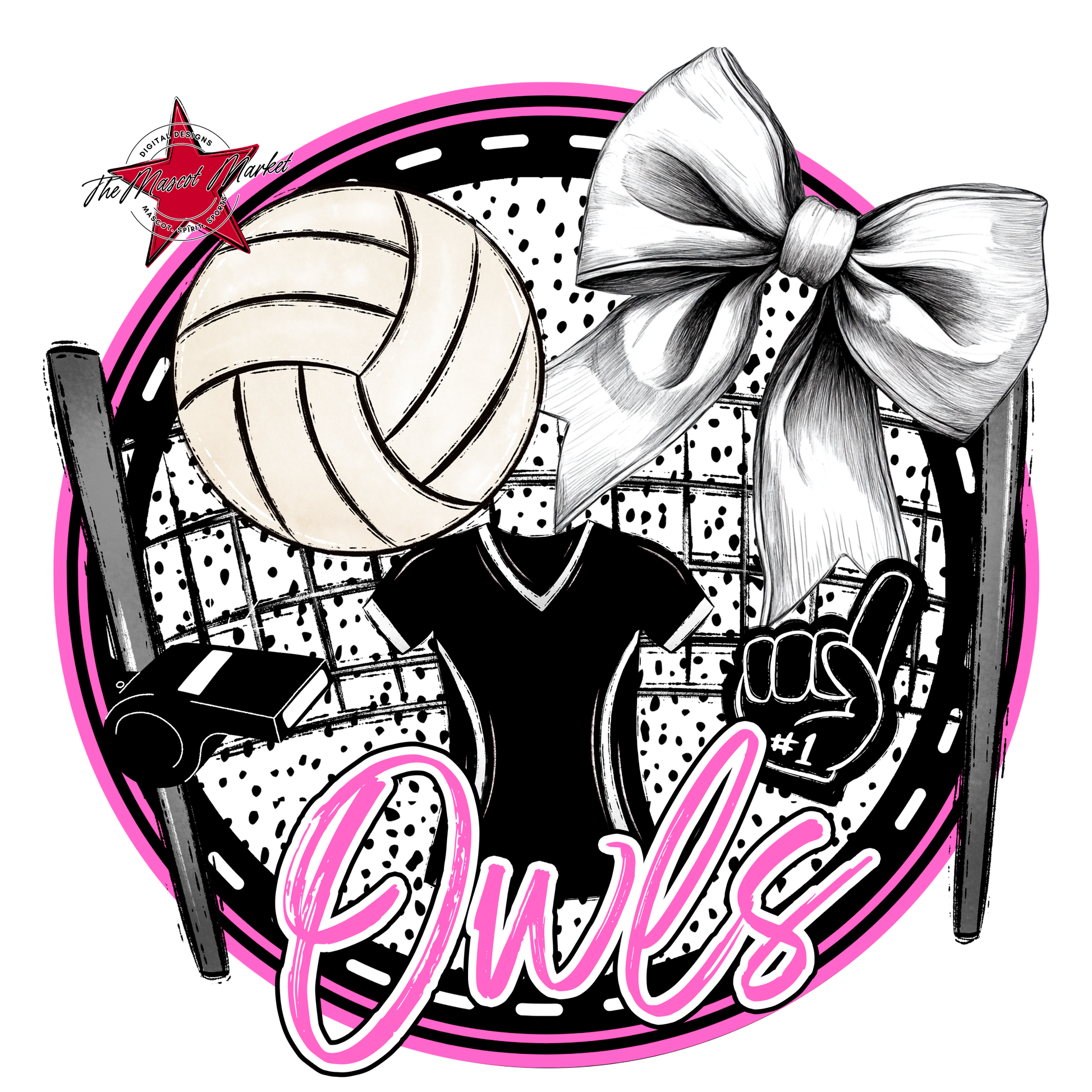 Owls Circle Volleyball Design-Baby Pink