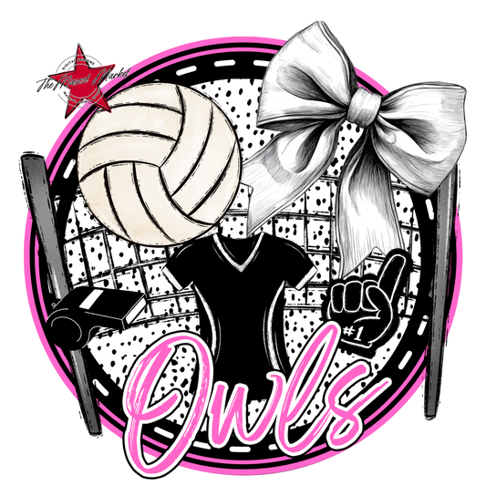 Owls Circle Volleyball Design-Baby Pink