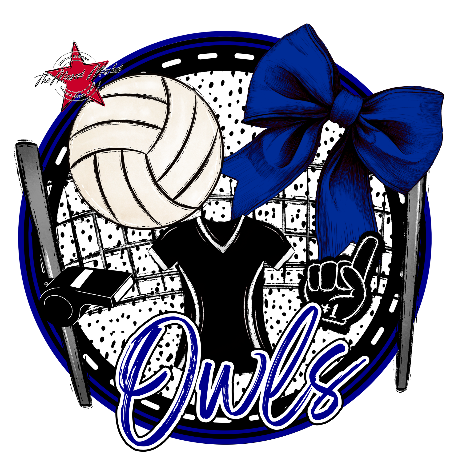 Owls Circle Volleyball Design-Blue