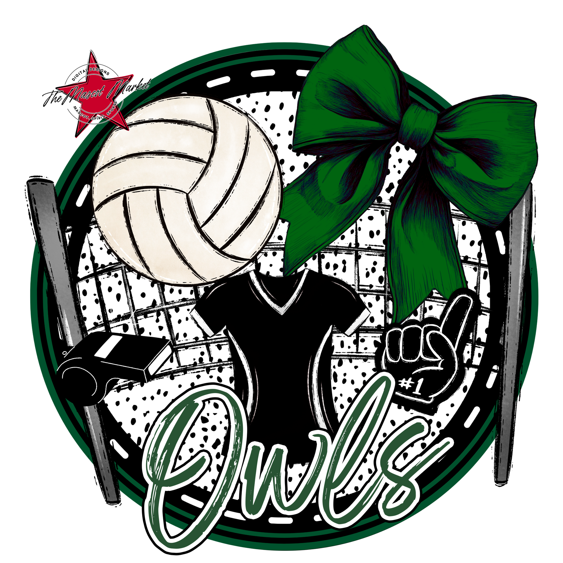 Owls Circle Volleyball Design-Green