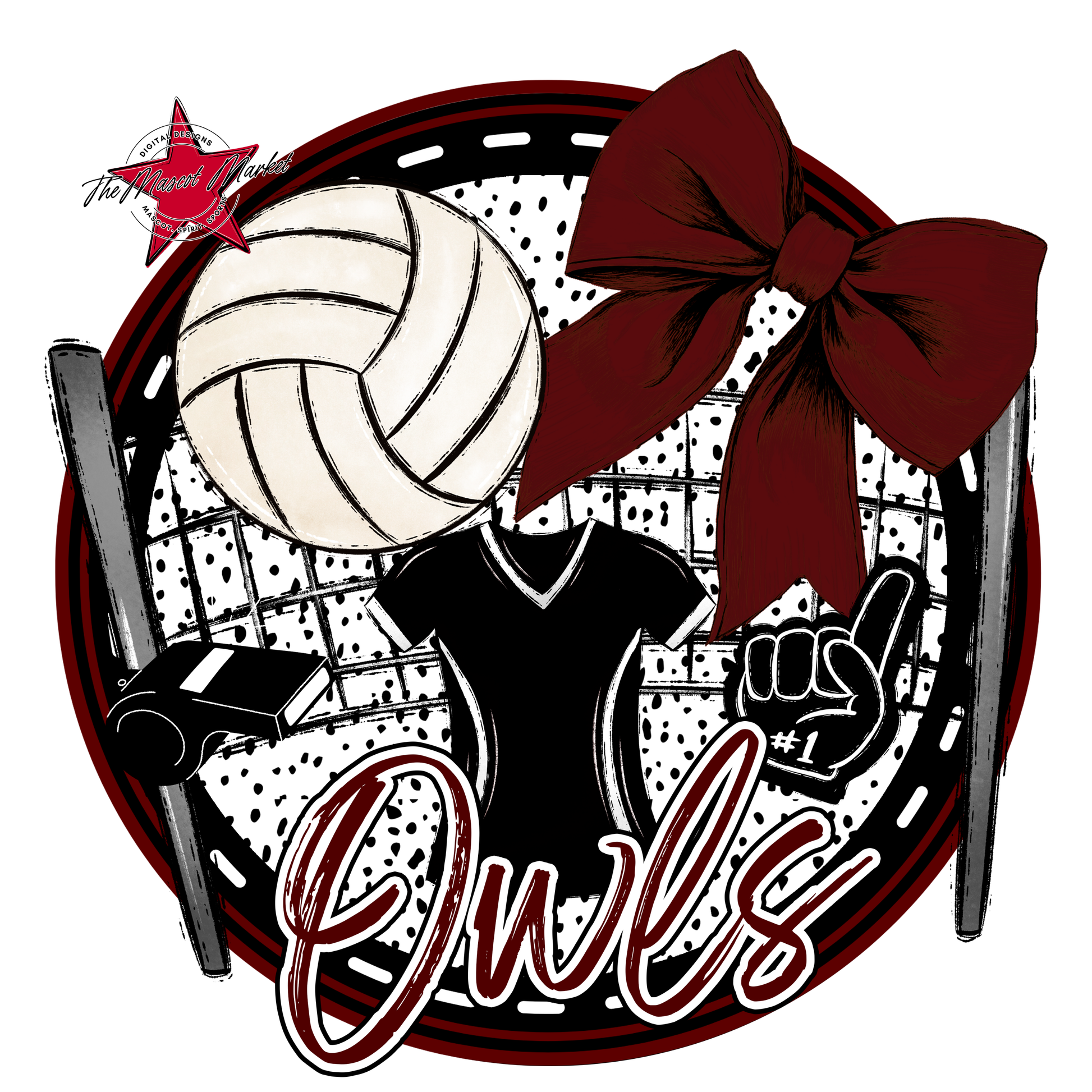 Owls Circle Volleyball Design-Maroon