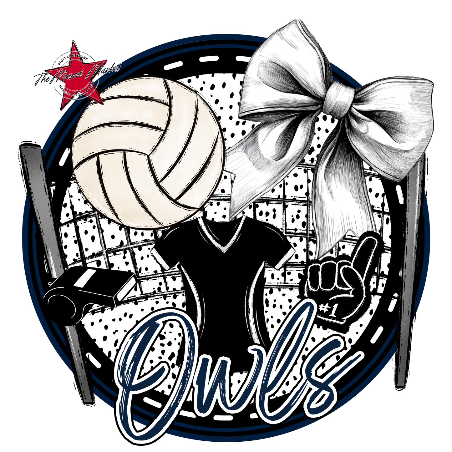 Owls Circle Volleyball Design-Navy