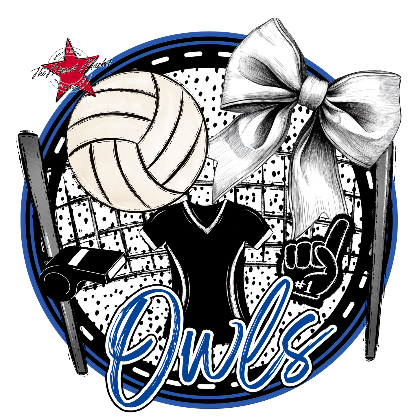 Owls Circle Volleyball Design-Off Blue