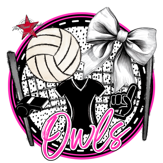 Owls Circle Volleyball Design-Pink