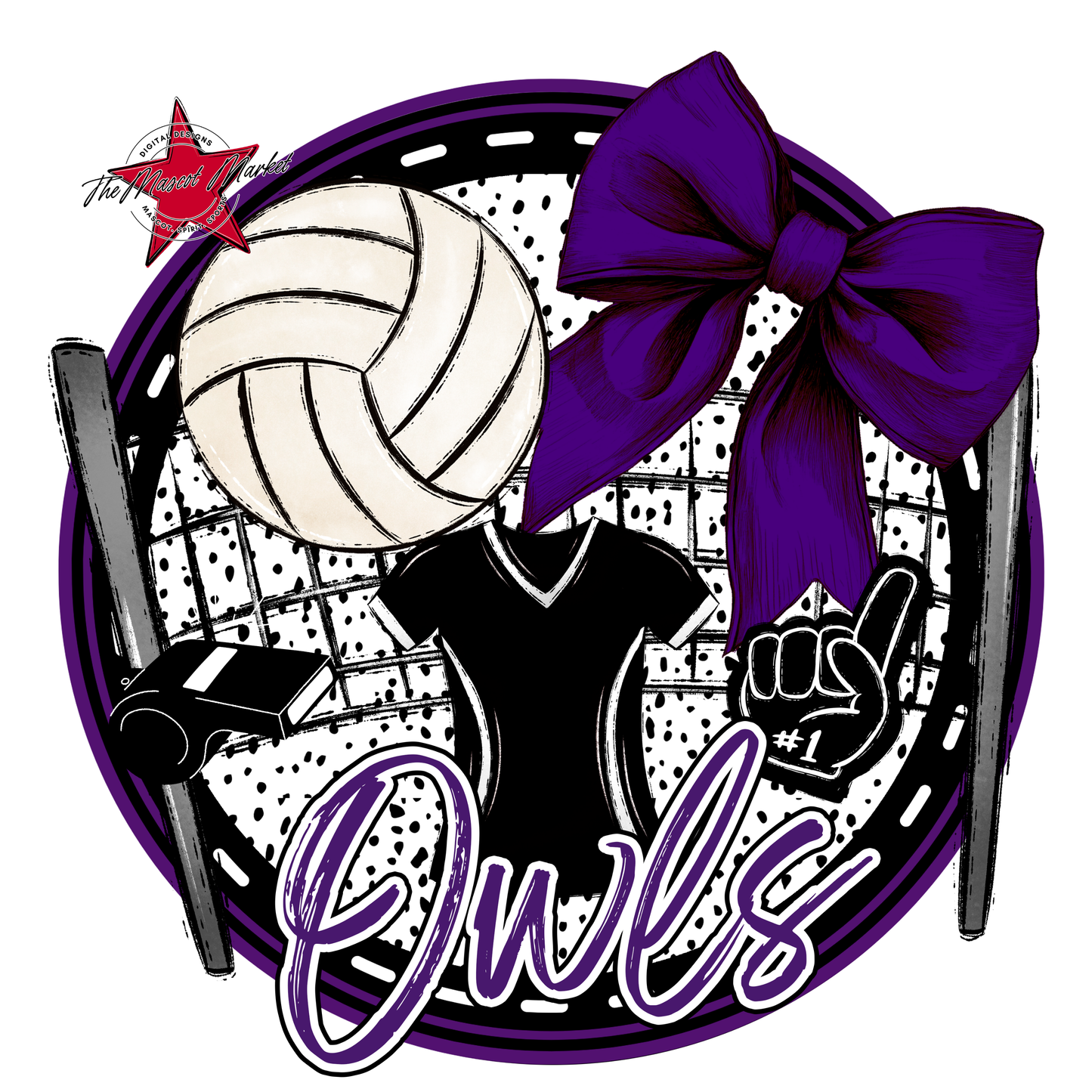 Owls Circle Volleyball Design-Purple