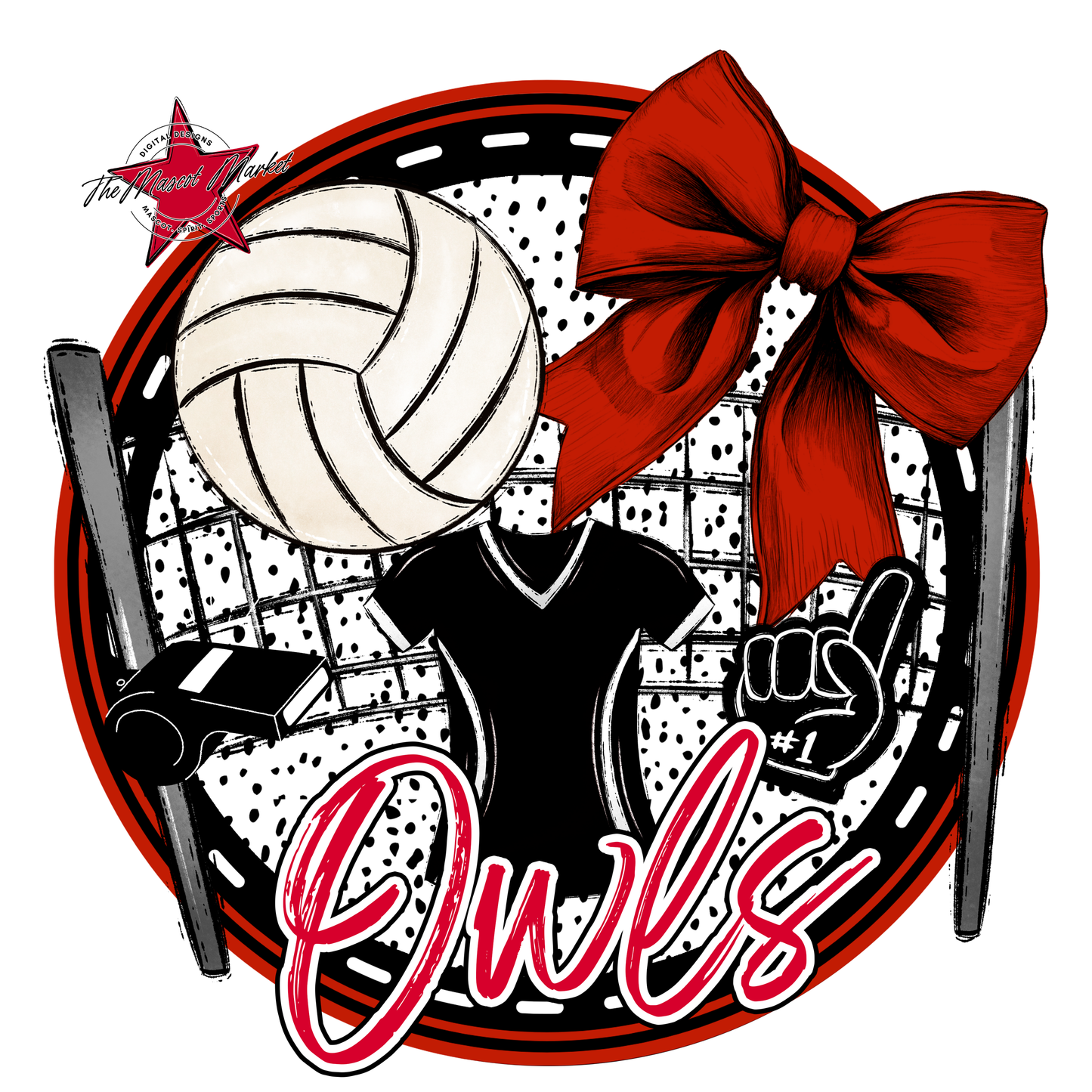 Owls Circle Volleyball Design-Red