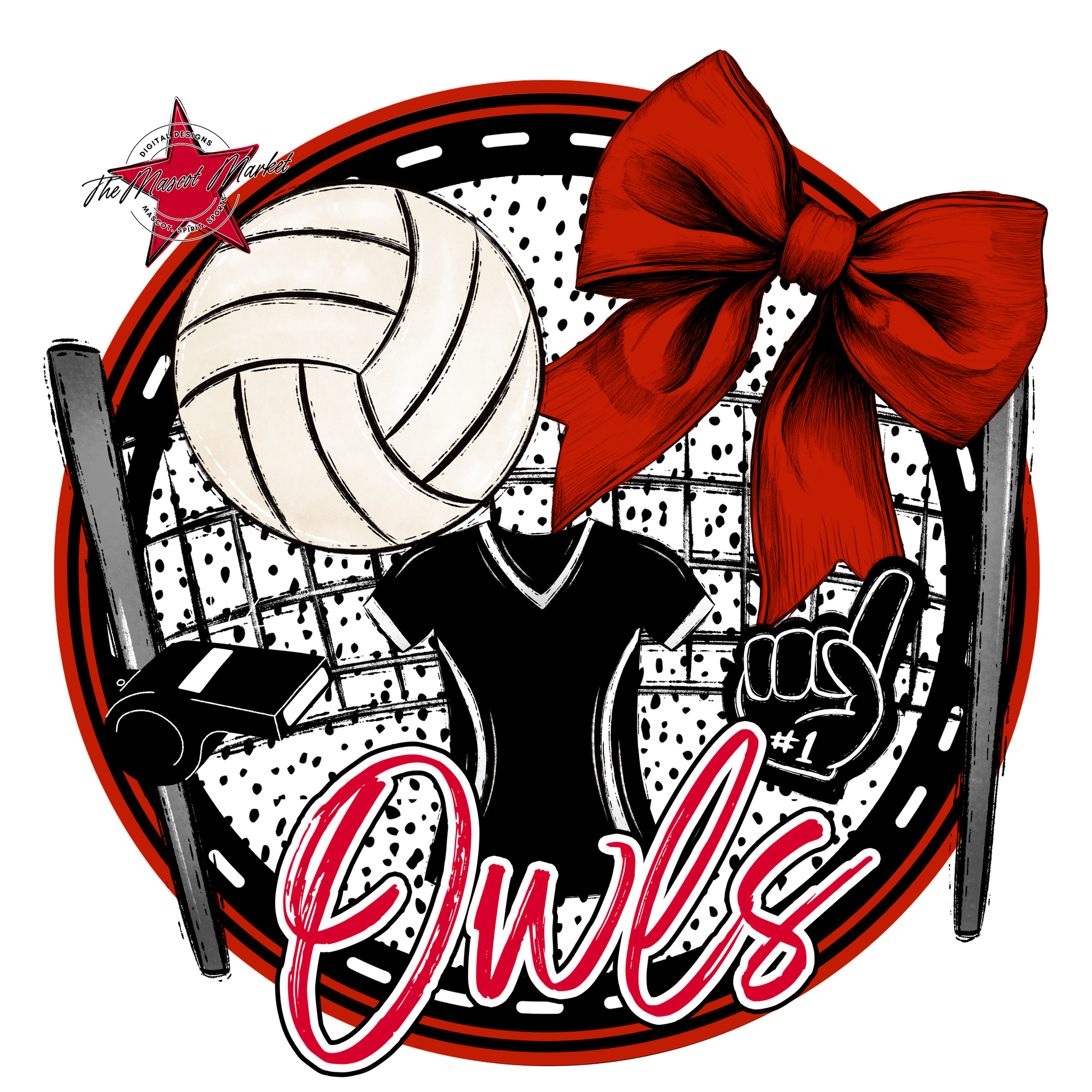 Owls Circle Volleyball Design-Red
