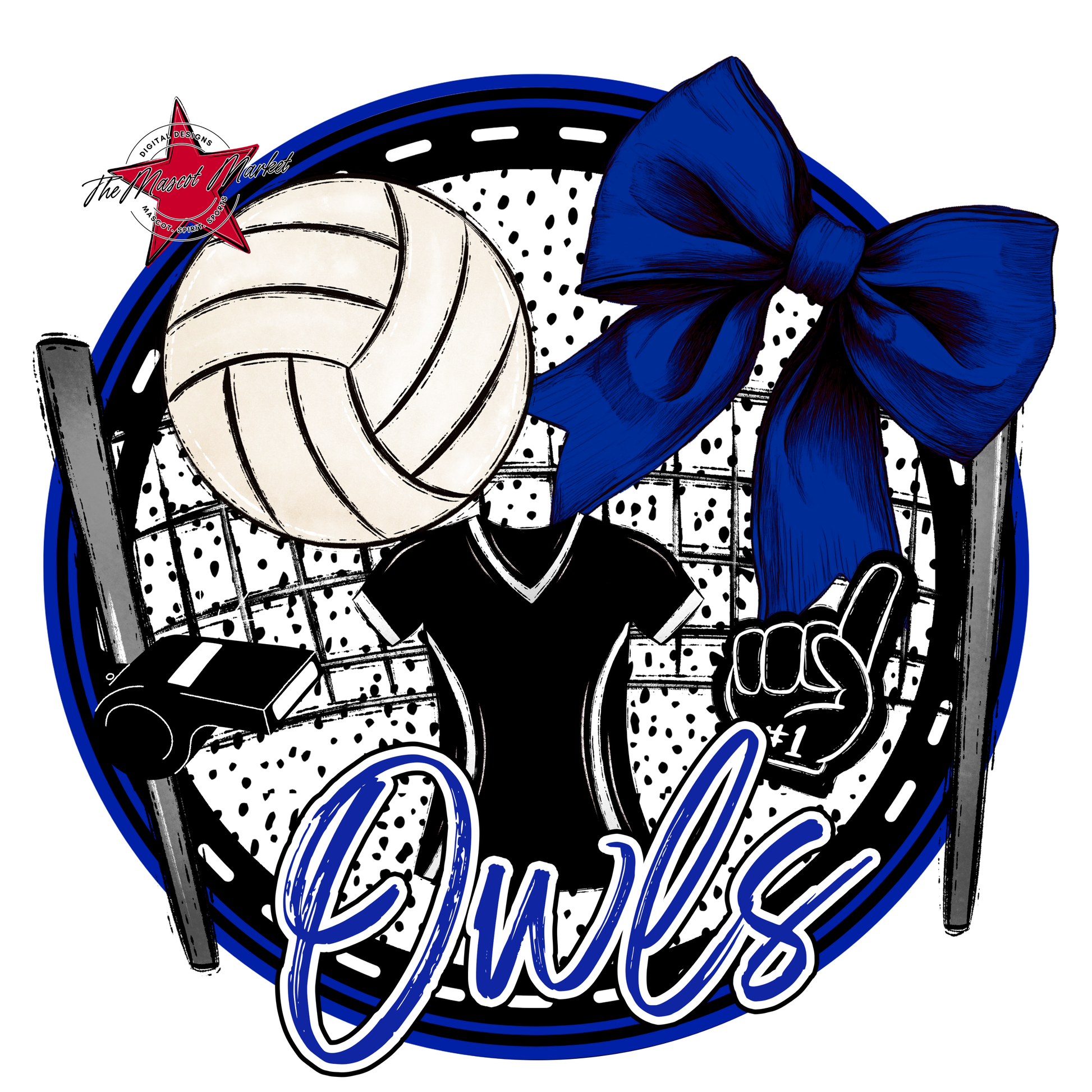 Owls Circle Volleyball Design-Royal Blue