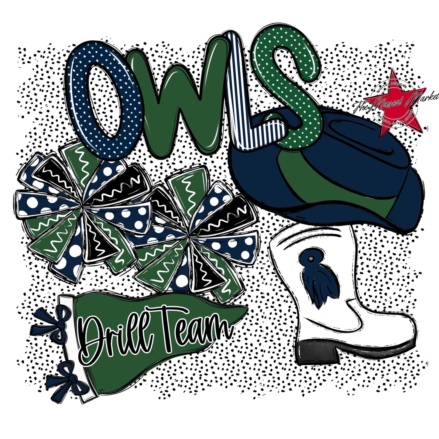 Owls Drillteam Spirit-Navy & Green