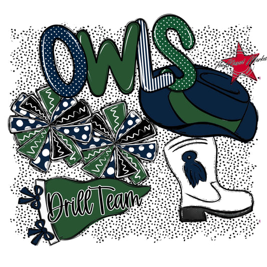 Owls Drillteam Spirit-Navy & Green