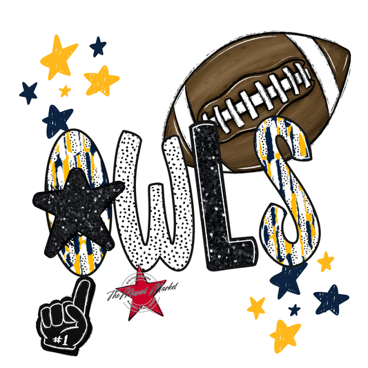 Owls Football Scrape-Navy-Yellow