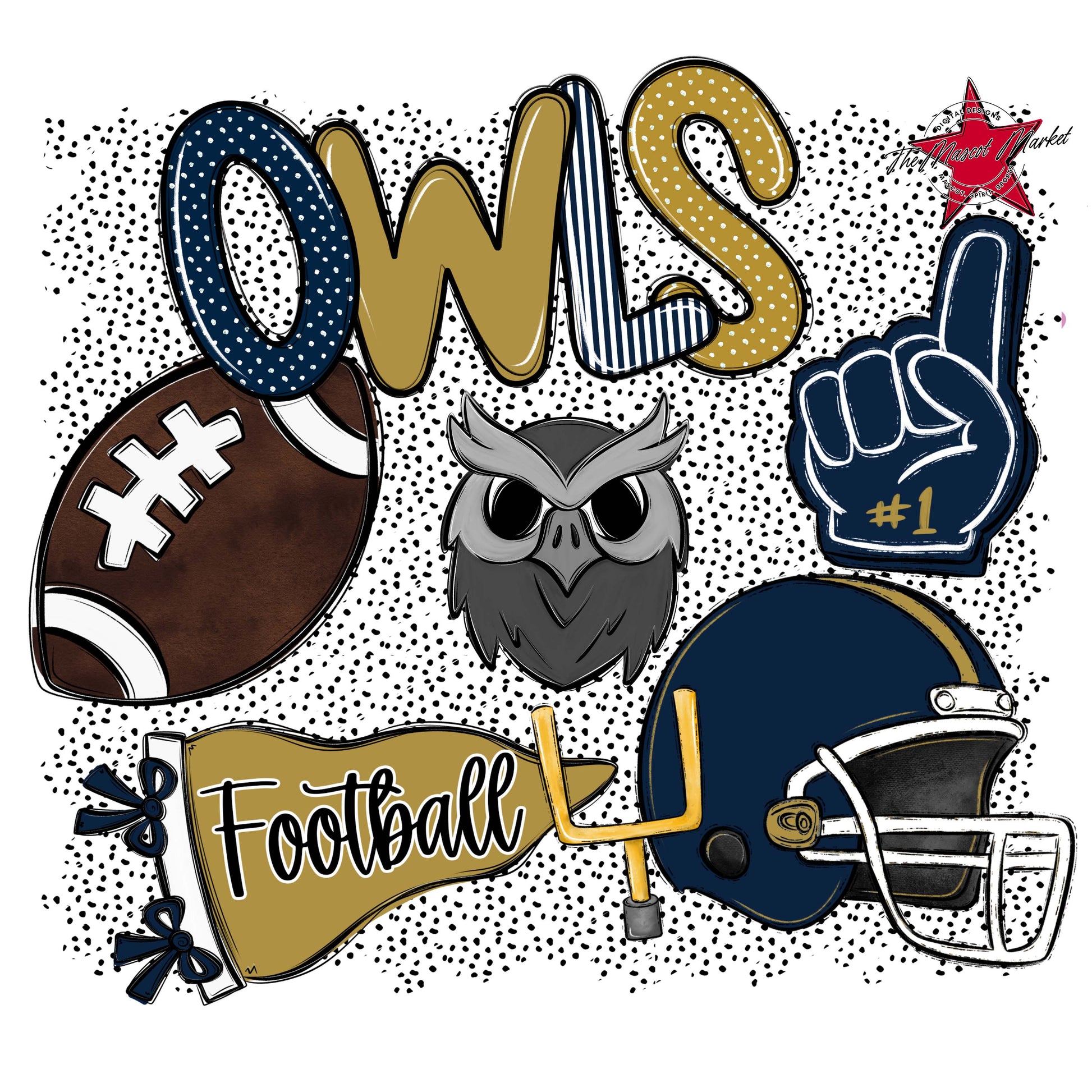 Owls Football Spirit-Navy & Gold
