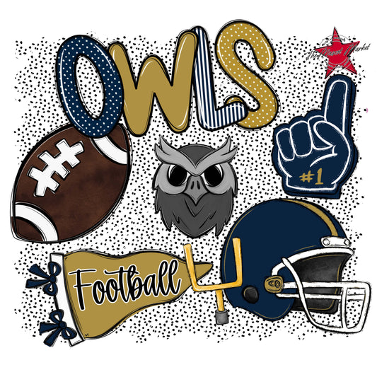 Owls Football Spirit-Navy & Gold