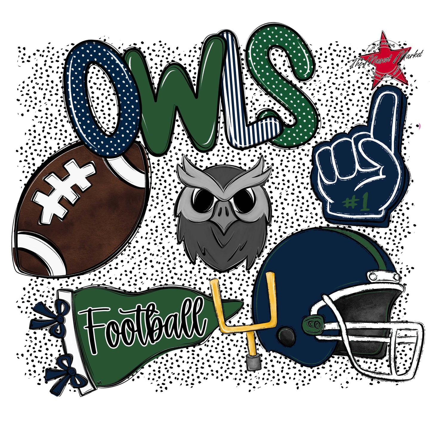 Owls Football Spirit-Navy & Green