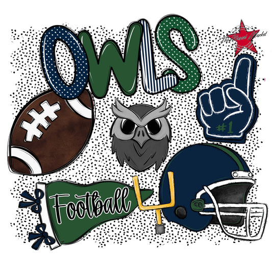 Owls Football Spirit-Navy & Green
