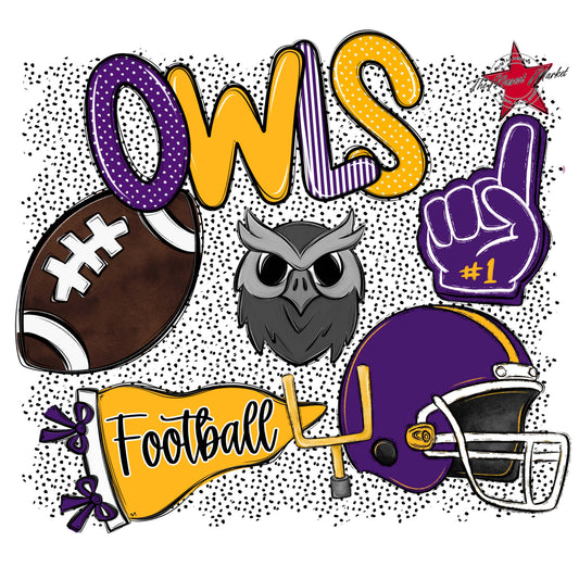 Owls Football Spirit-Purple & Yellow
