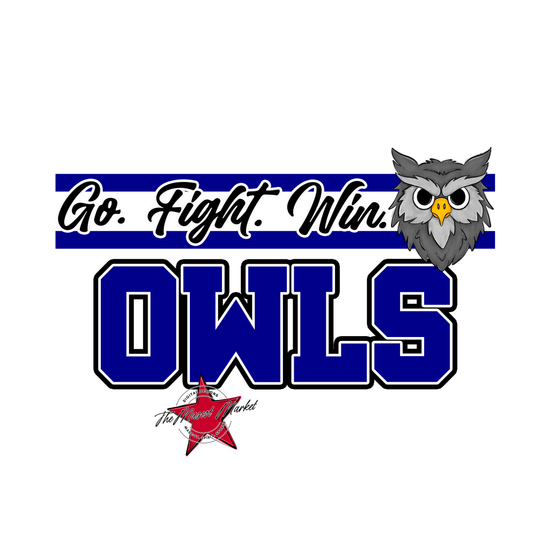 Owls Go Fight Win Mascot Lines-Blue
