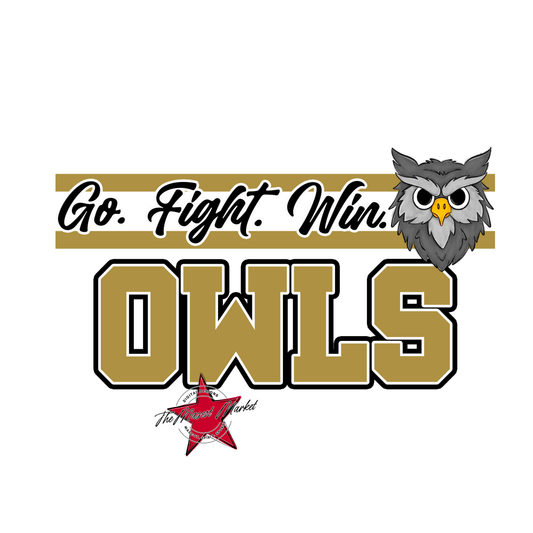 Owls Go Fight Win Mascot Lines-Gold