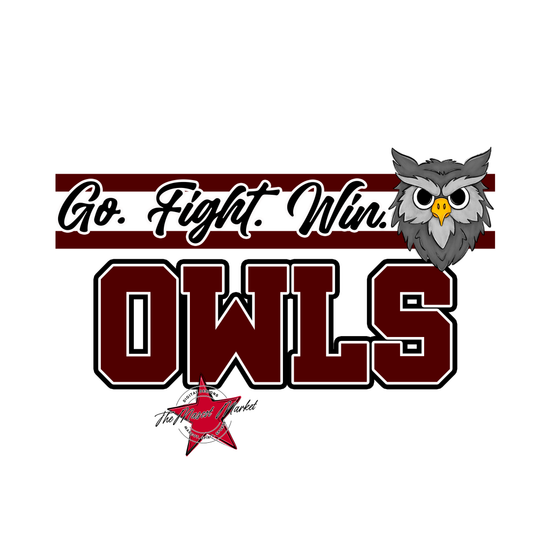 Owls Go Fight Win Mascot Lines-Maroon
