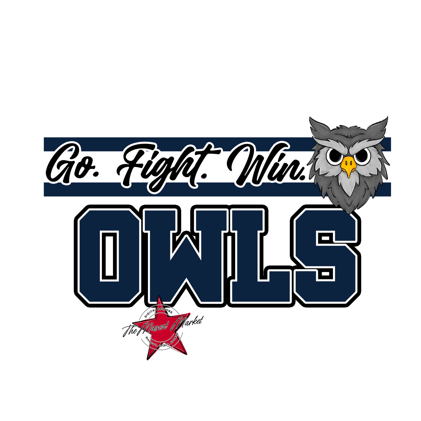 Owls Go Fight Win Mascot Lines-Navy