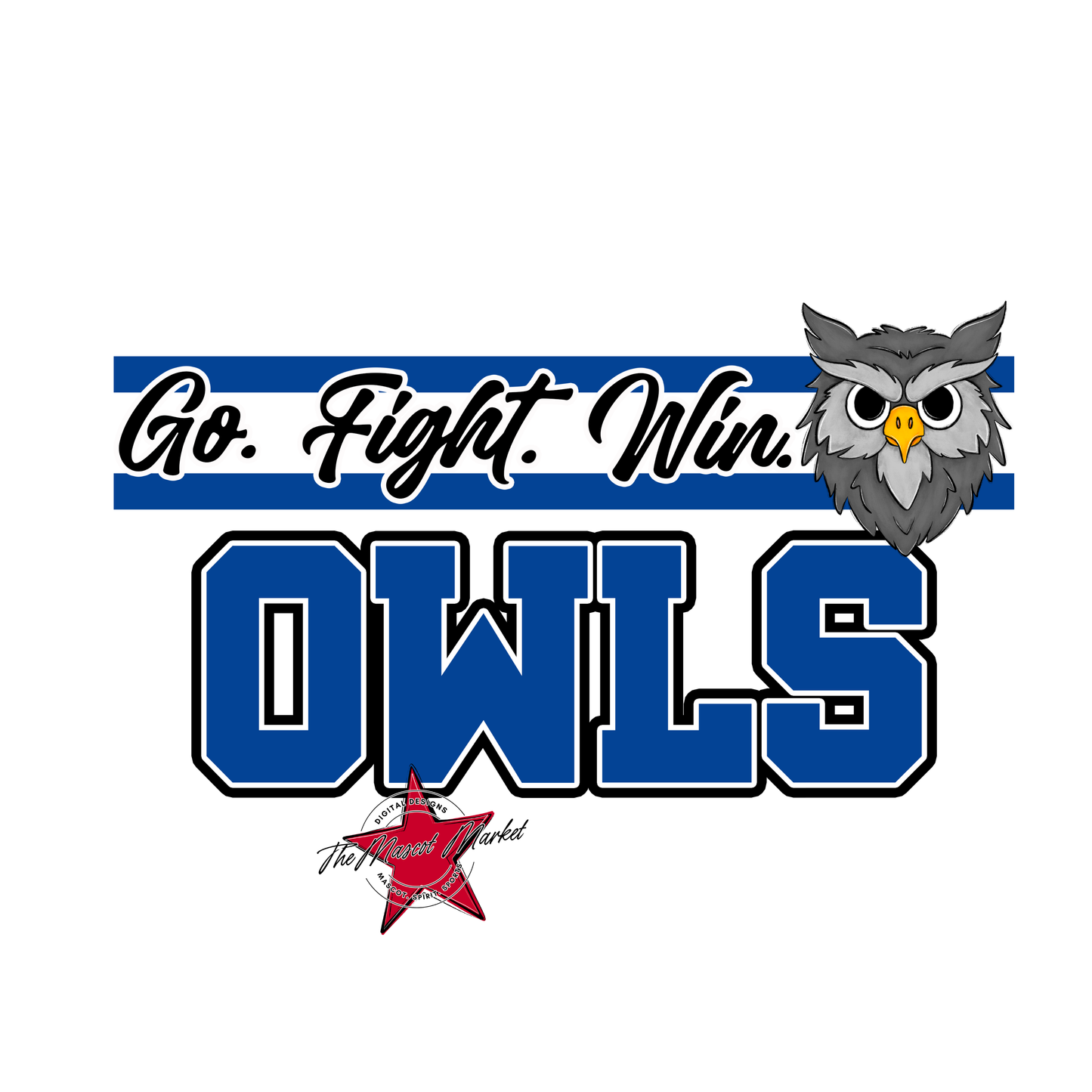 Owls Go Fight Win Mascot Lines-Off Blue