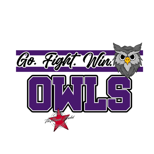 Owls Go Fight Win Mascot Lines-Purple