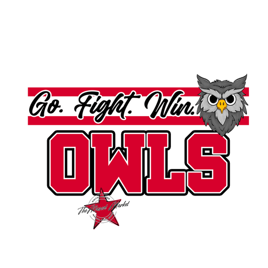 Owls Go Fight Win Mascot Lines-Red