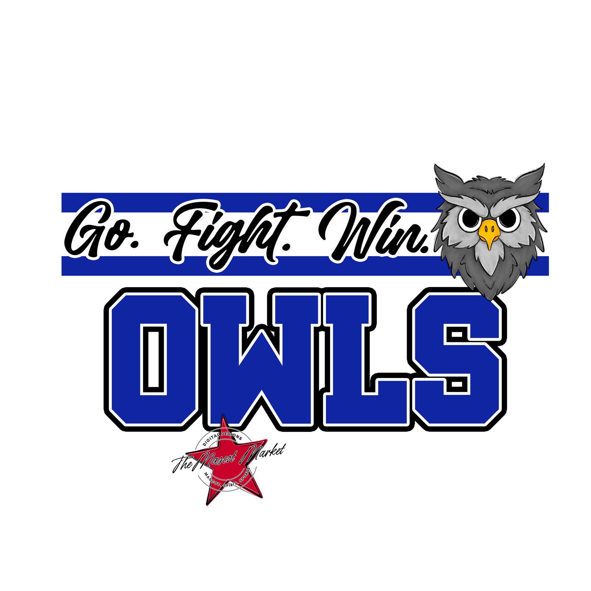 Owls Go Fight Win Mascot Lines-Royal Blue
