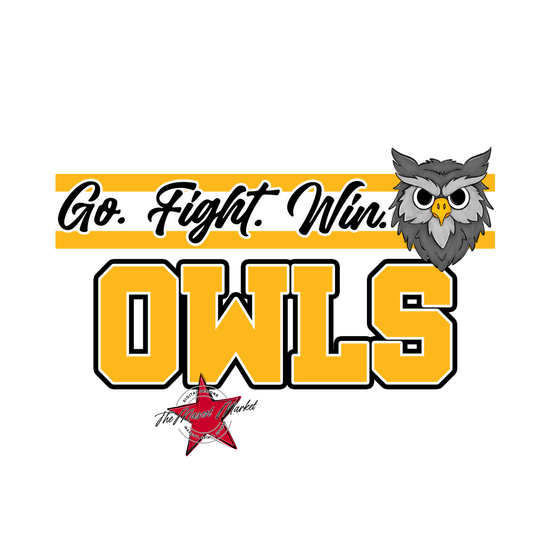 Owls Go Fight Win Mascot Lines-Yellow