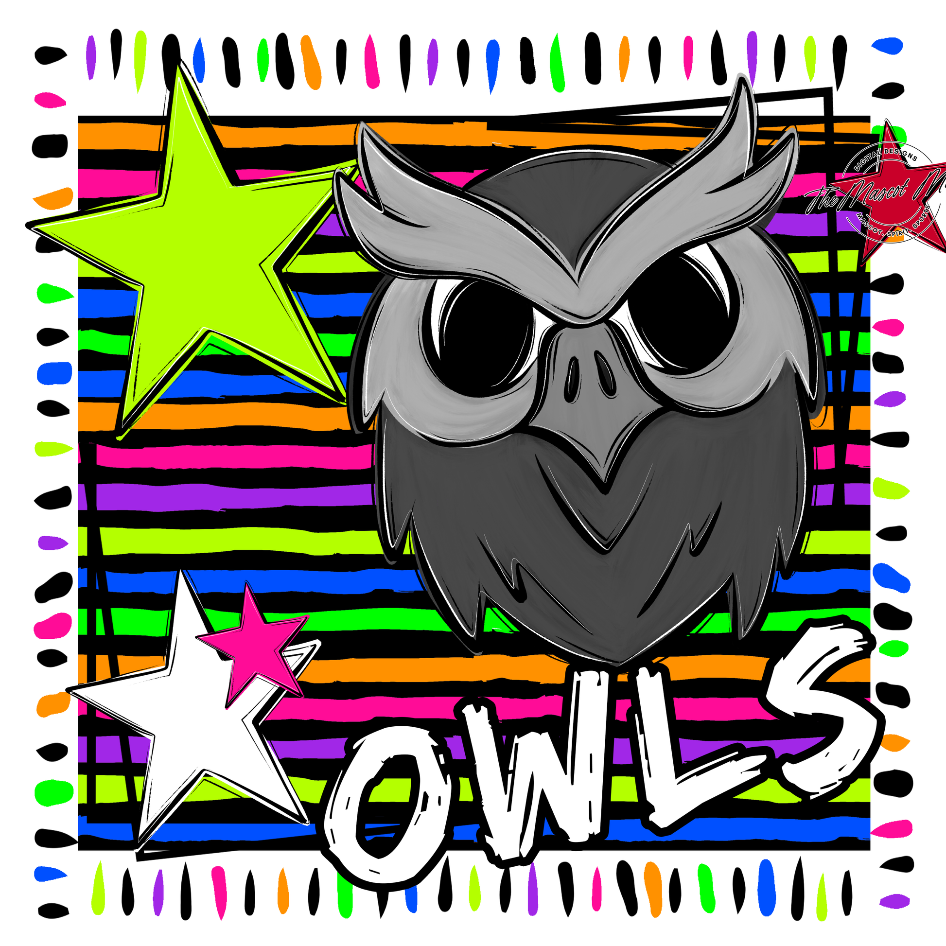 Owls Mascot Frame-Neon Black