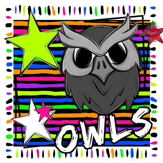 Owls Mascot Frame-Neon Black
