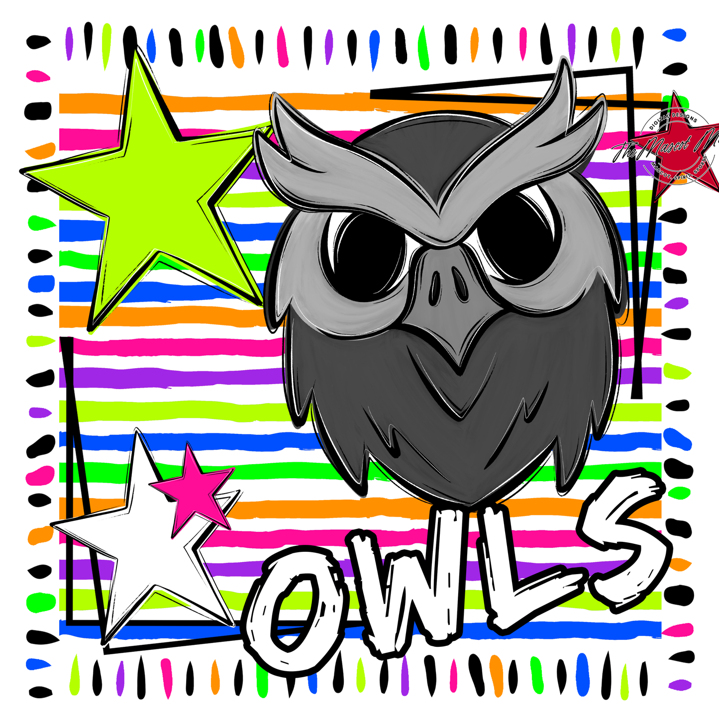 Owls Mascot Frame-Neon White