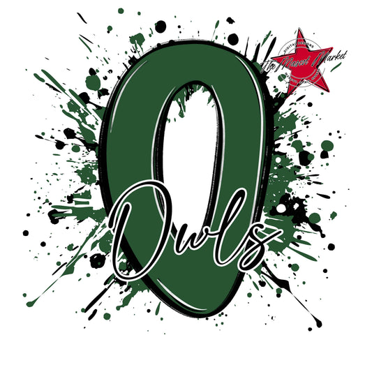 Owls Mascot Splatter-Green