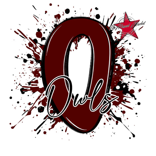 Owls Mascot Splatter-Maroon