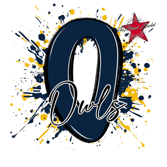 Owls Mascot Splatter-Navy & Yellow