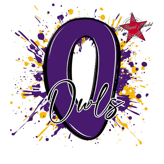 Owls Mascot Splatter-Purple & Yellow