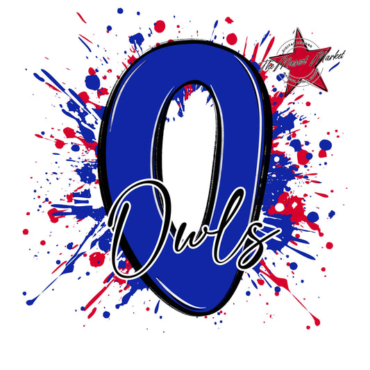 Owls Mascot Splatter-Royal Blue & Red