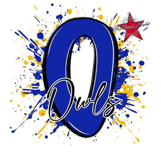 Owls Mascot Splatter-Royal Blue & Yellow