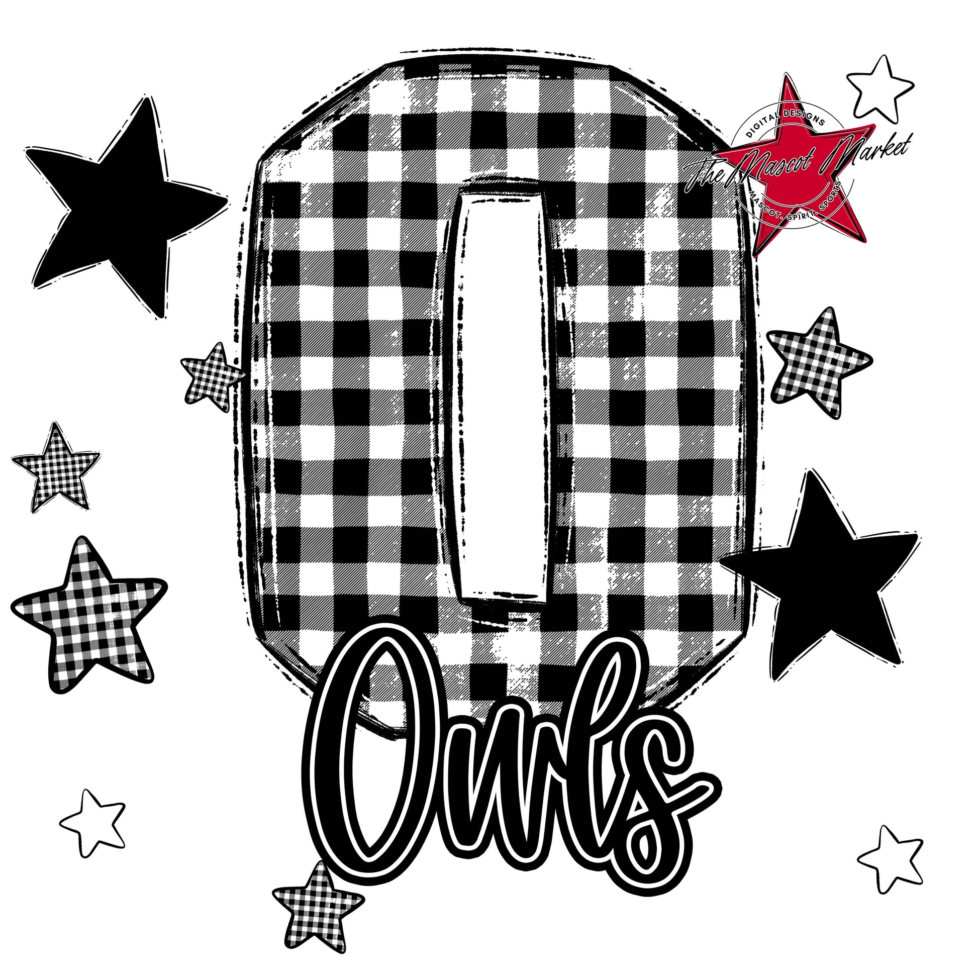 Owls Plaid Star Design-Black