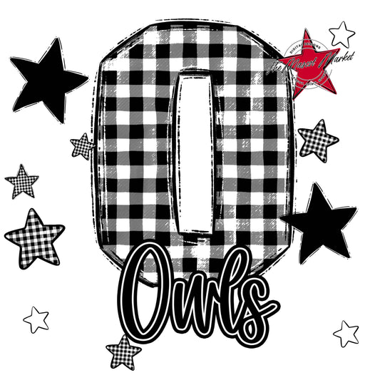 Owls Plaid Star Design-Black